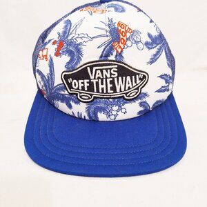 Vans Off The Wall Cap Hat Snapback Mesh Blue Tropical Trucker Cap UNWORN